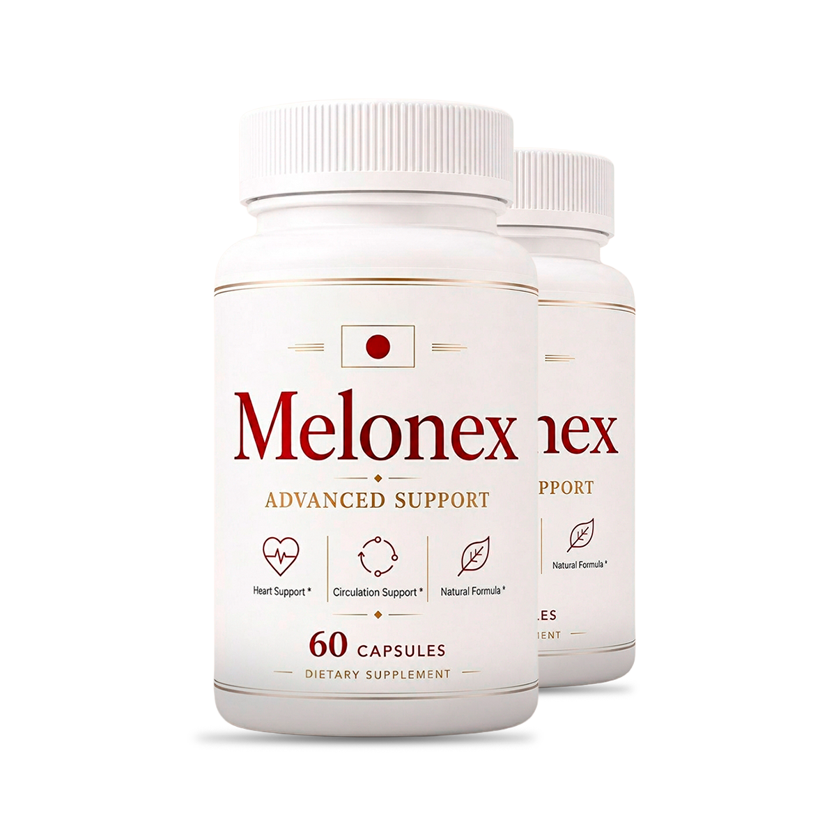 Two bottles of Melonex Advanced Support capsules, 60 capsules each